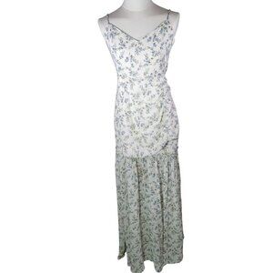 Hello Molly Women Wedding Formal White Floral Ruched Back Tie Maxi Dress Size M